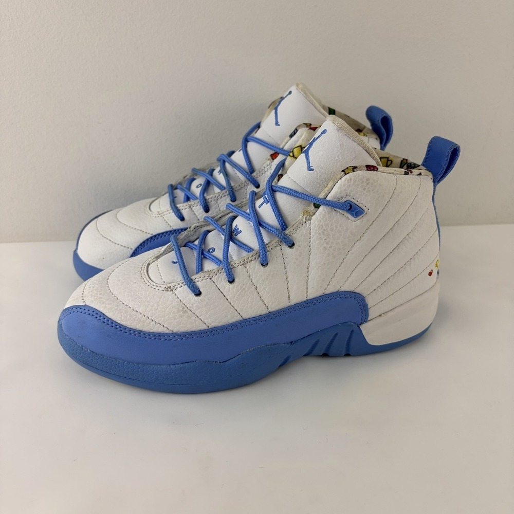 Youth Air Jordan‎ 12 Retro GS Emoji White Blue Size 3Y Sneakers